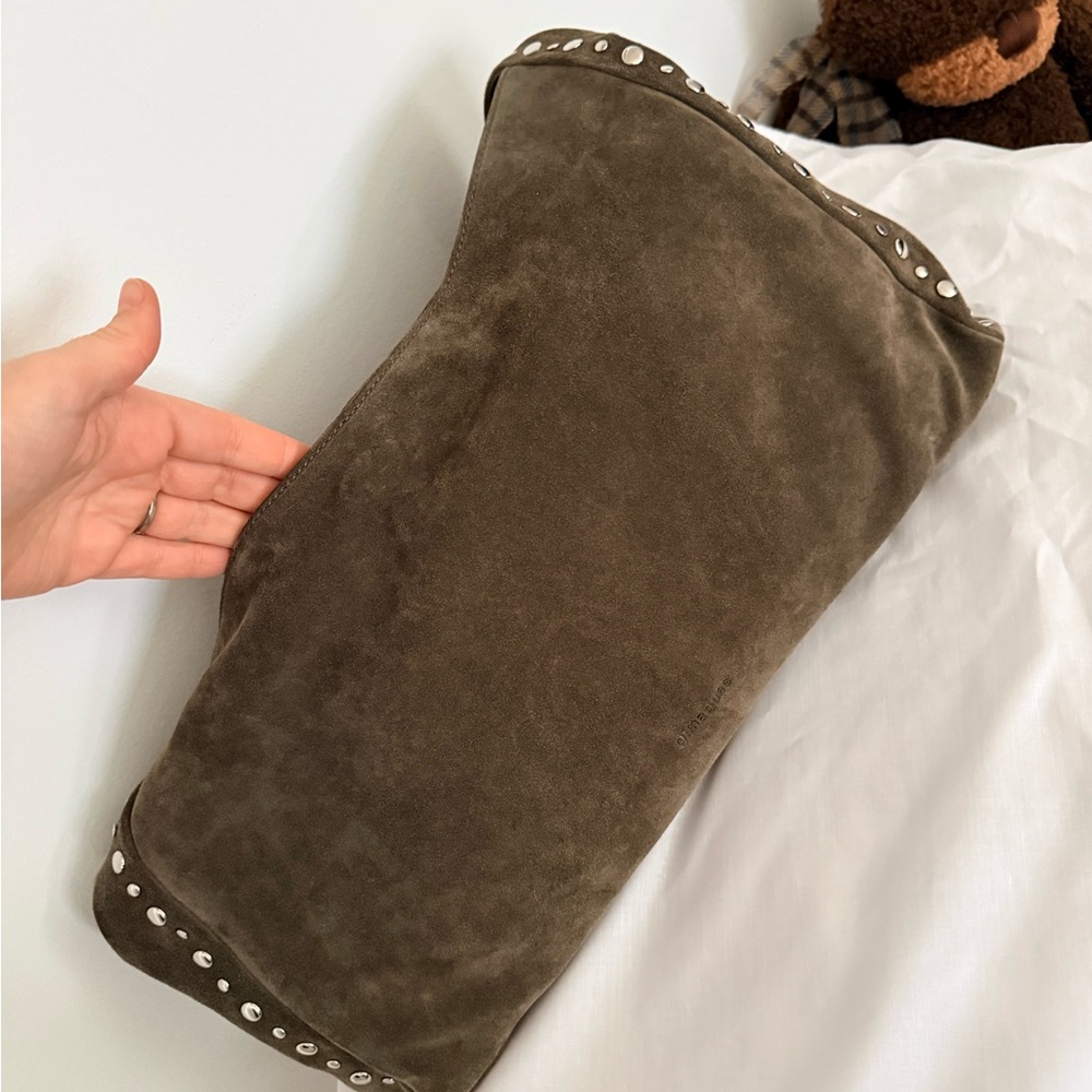 Gimaguas Silver Studded Suede Maxi Franca Shoulder Bag in green khaki NEW UNUSED - Picture 7 of 11